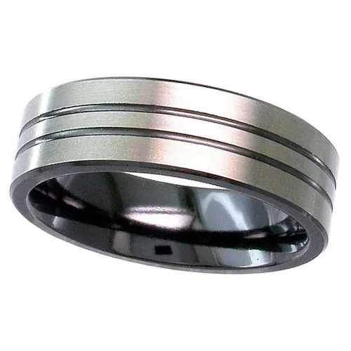 Zirconium Ring with Twin Black Detailed Grooves